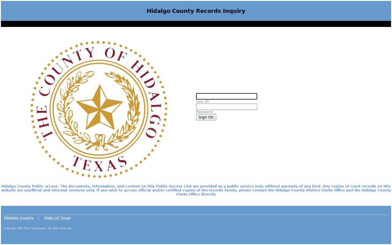 Hidalgo County case lookup secure Odyssey login boundary