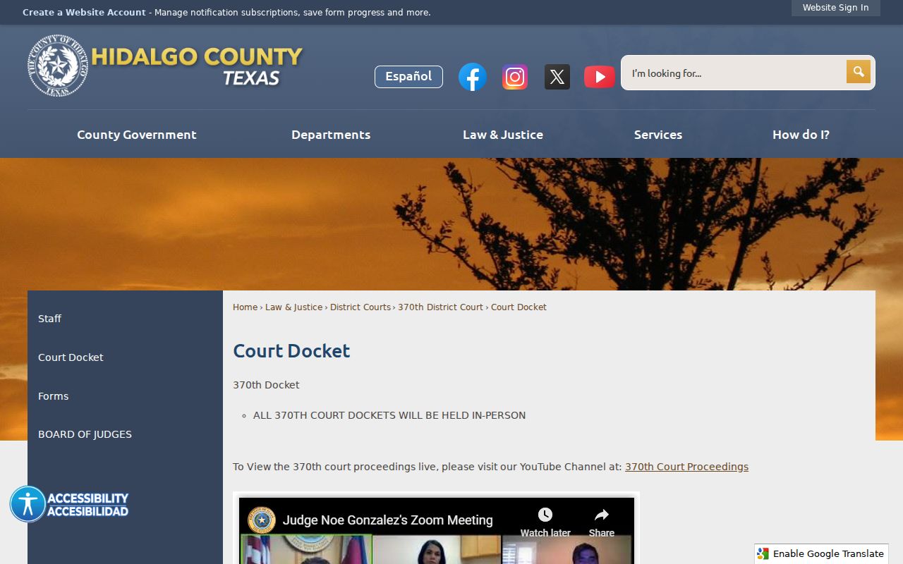 Hidalgo County court dates on the 370th District Court docket page