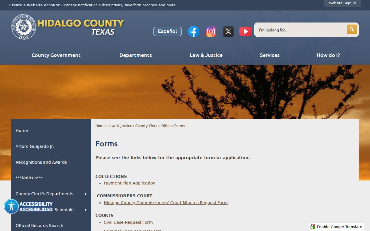 Hidalgo County court record request form directory