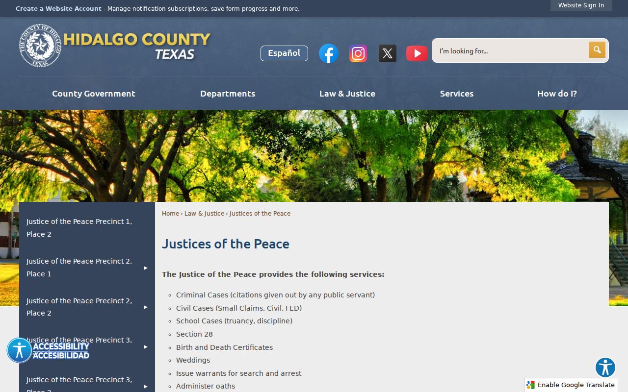 Hidalgo County traffic ticket Justice of the Peace court directory
