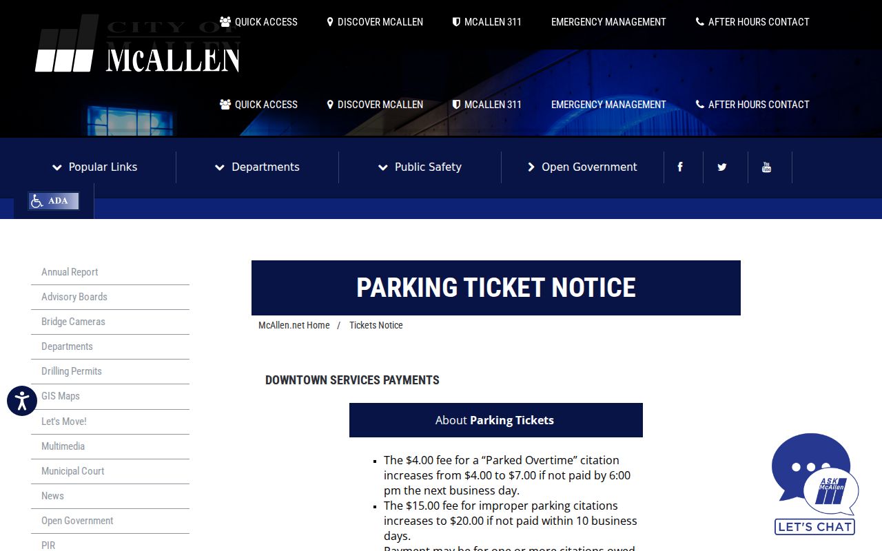 McAllen court docket separate Downtown Services parking notice