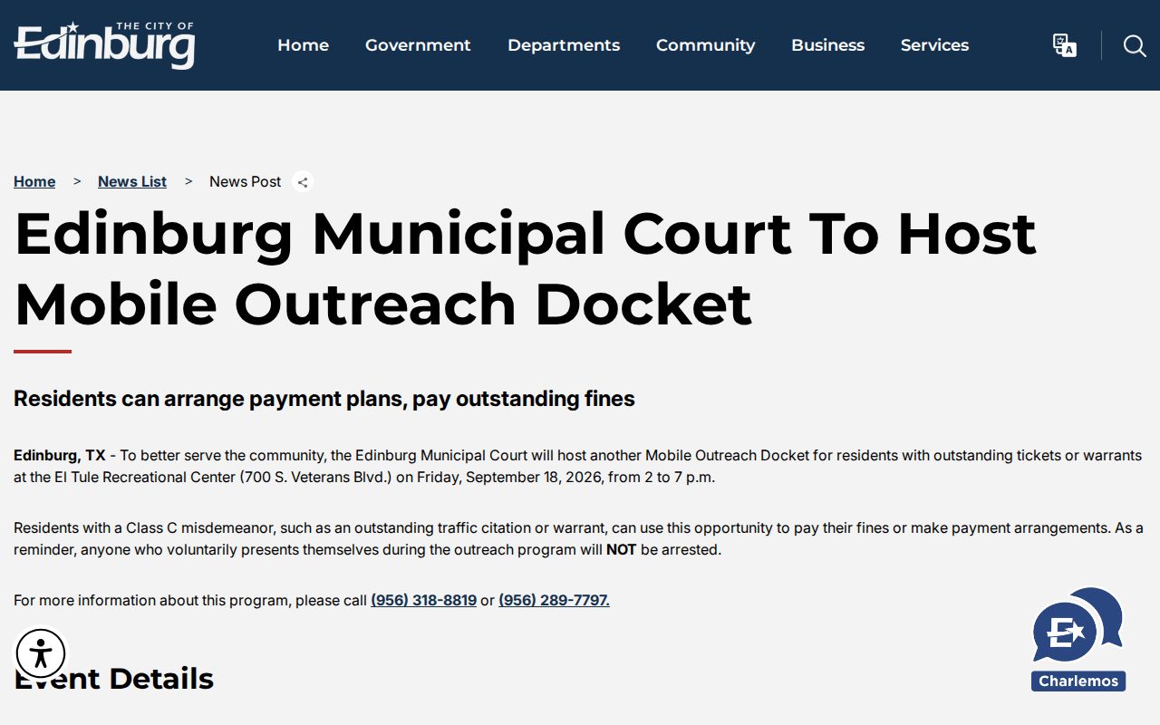 Edinburg court docket dated mobile outreach notice