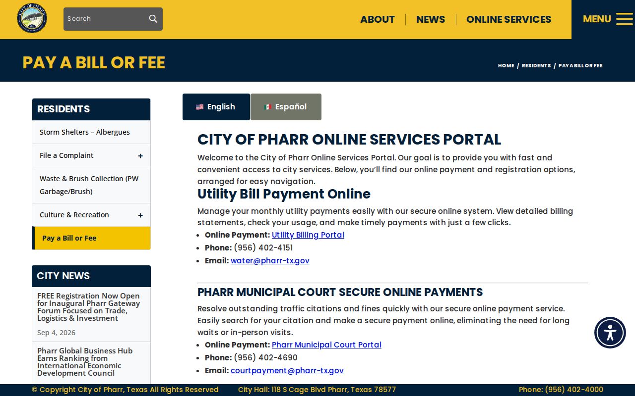 Pharr court docket secure citation payment portal route