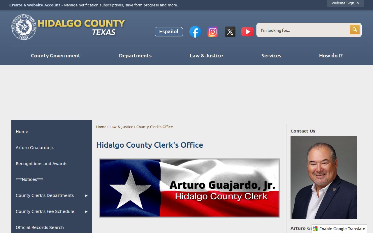 Hidalgo County court docket County Clerk page