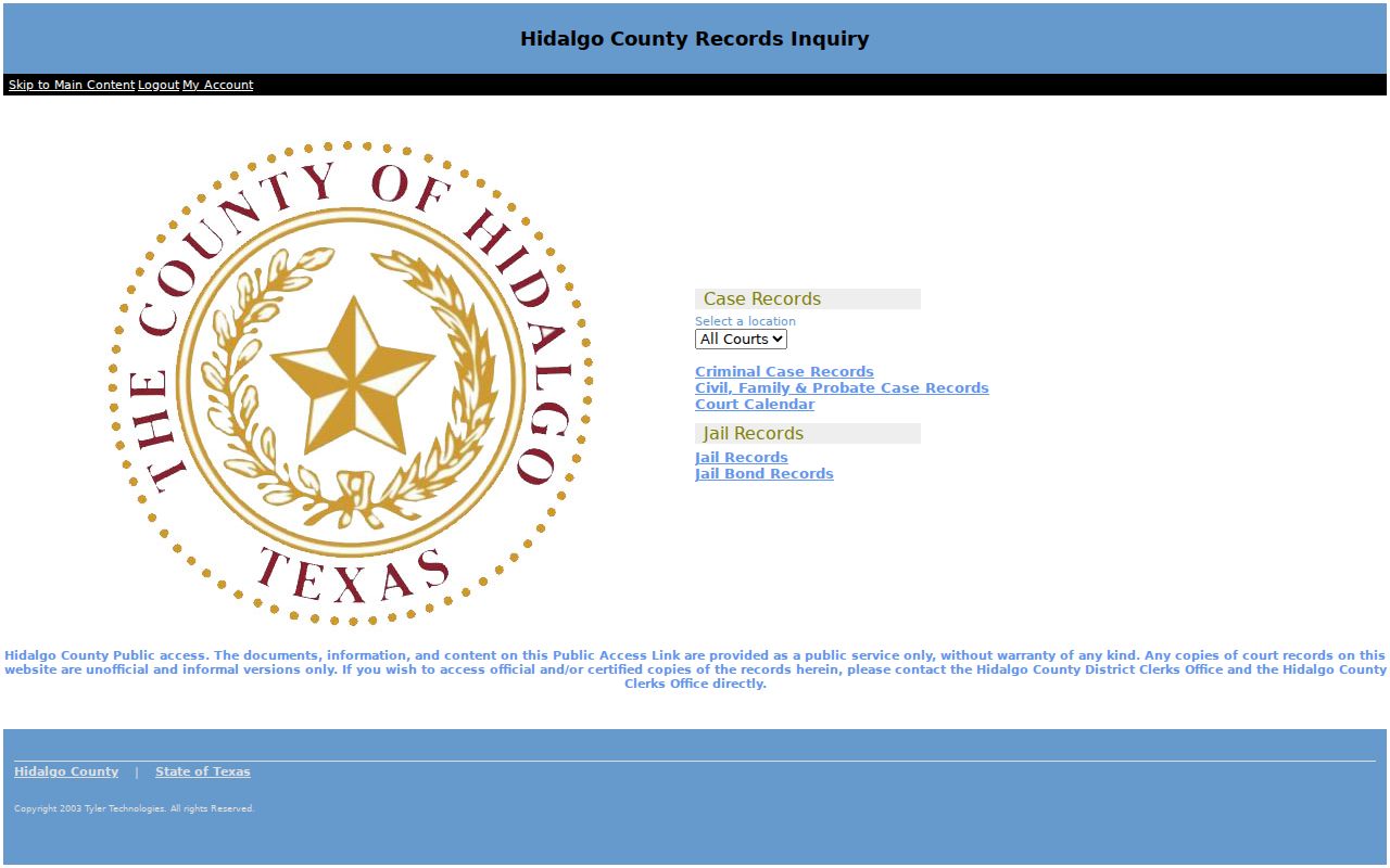 Hidalgo County court docket modules in Odyssey Public Access